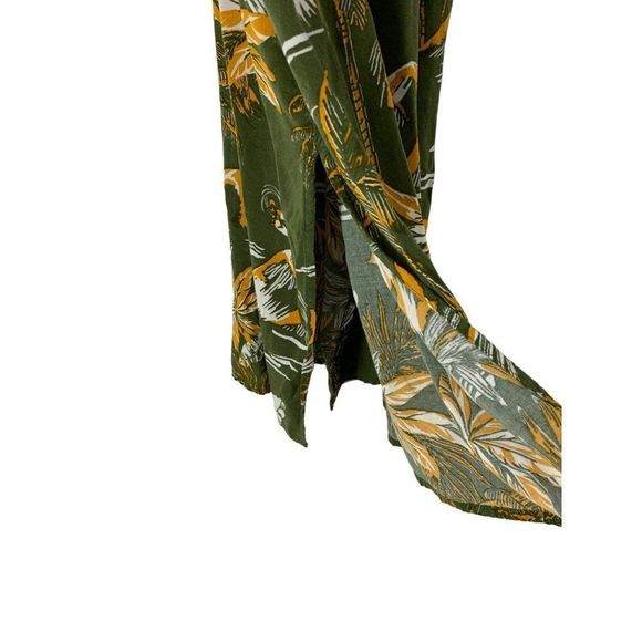 Women’s H&M Island Tropical Sun Dress Size 2 Green 5365 Volcano Palm Tree Midi - Picture 4 of 9